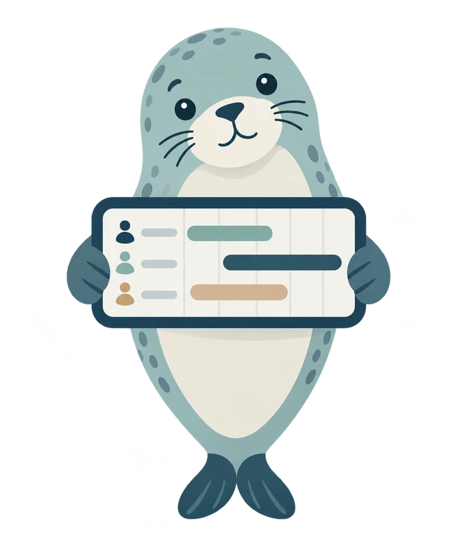Harbor’s friendly seal holding a people-and-project schedule